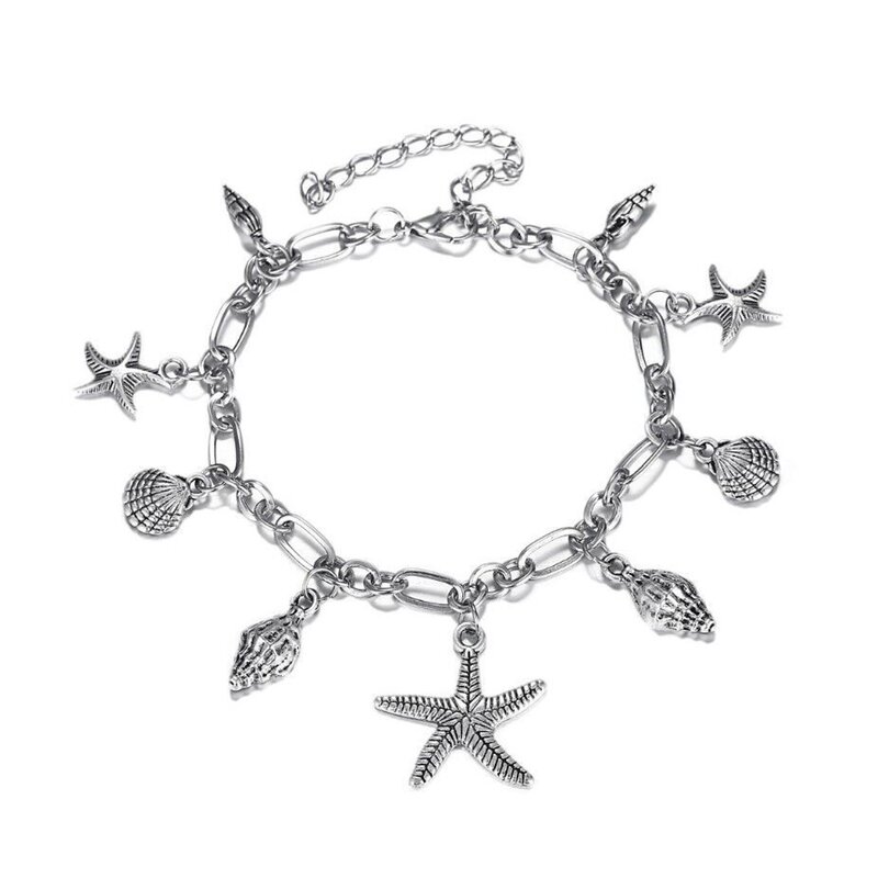 Seashell Anklet Factory - Summer Beach Starfish Sea Shell Charm Pendant Link Chain