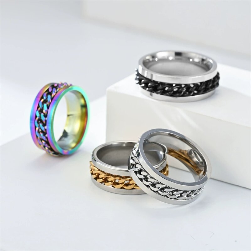 Spinning Ring Factory - 8mm Stainless Steel Cuban Chains Rotating Decompression Relief