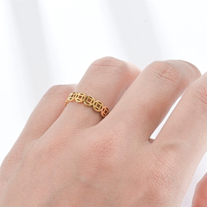 Coin Ring Factory - Manufacturer 6mm 18K Gold Black Stainless Steel Attract Wealth