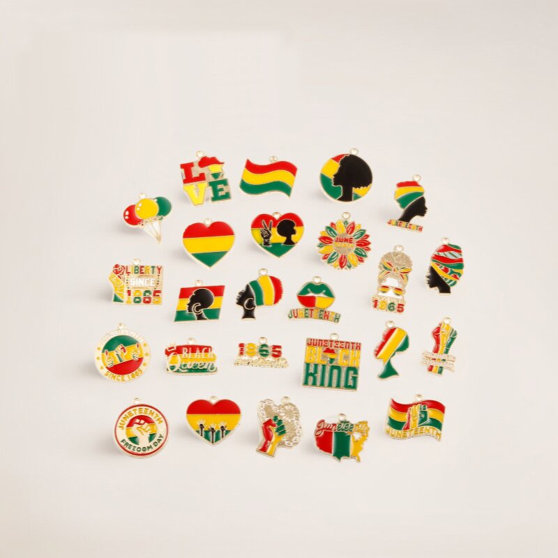 Juneteenth Charm Factory - Gold Plated Enamel Alloy Black Queen King Freedom Day