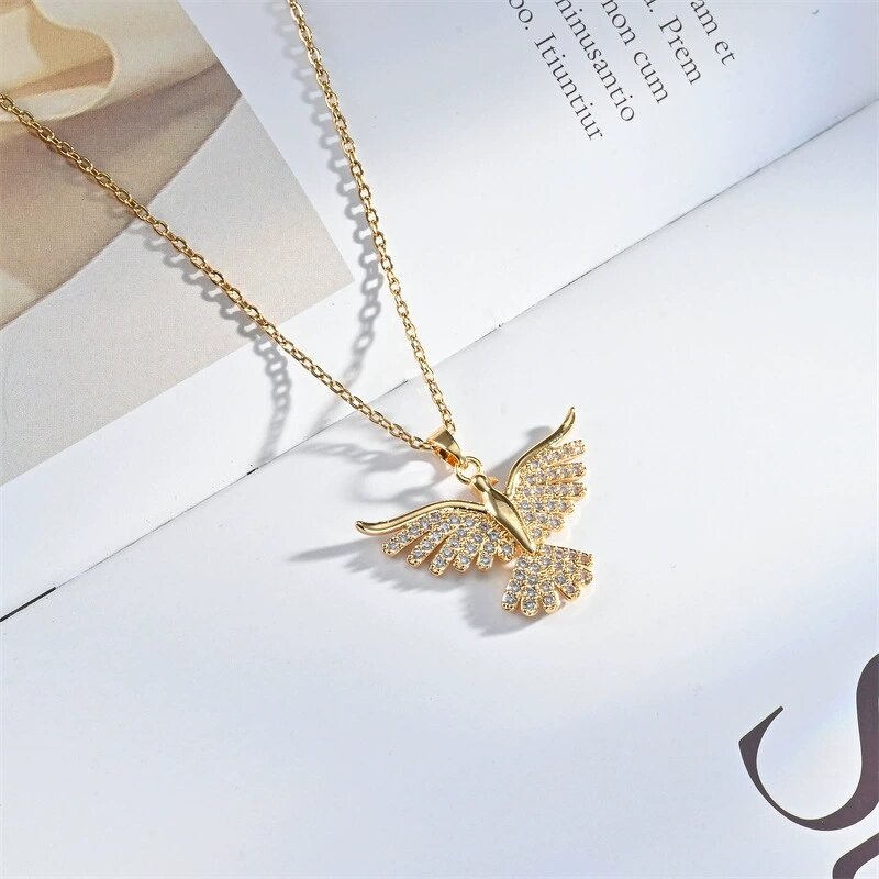Angel Wing Necklace Factory - Zircon Copper Angel Wing Rhinestone Link Chain