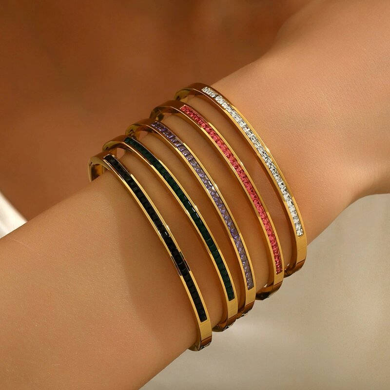 Cuff Bangle Factory - Waterproof 18K Gold PVD Plated Stainless Steel Zircon