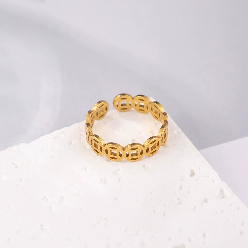 Coin Ring Factory - Manufacturer 6mm 18K Gold Black Stainless Steel Ancient Coin