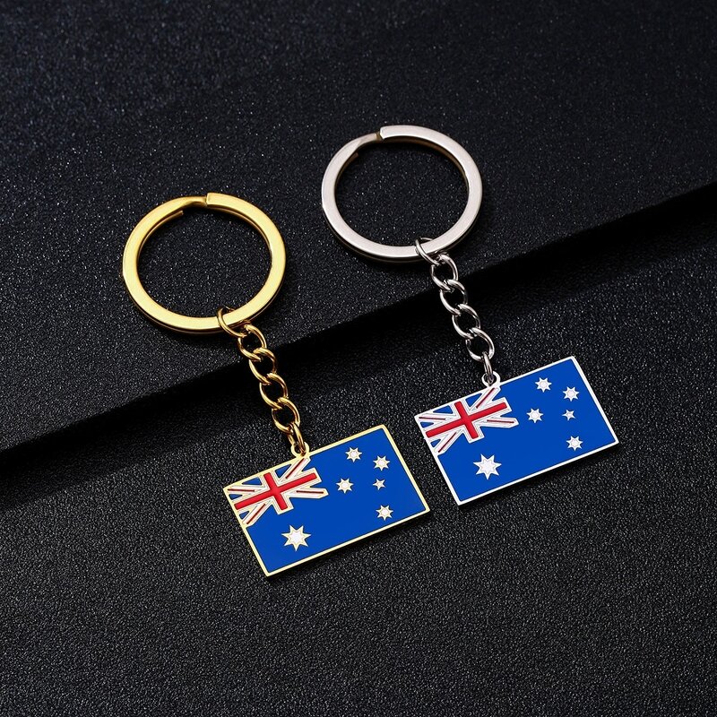 Country Flag Keychain Factory - Stainless Steel Australia Flag Charm 18K Gold