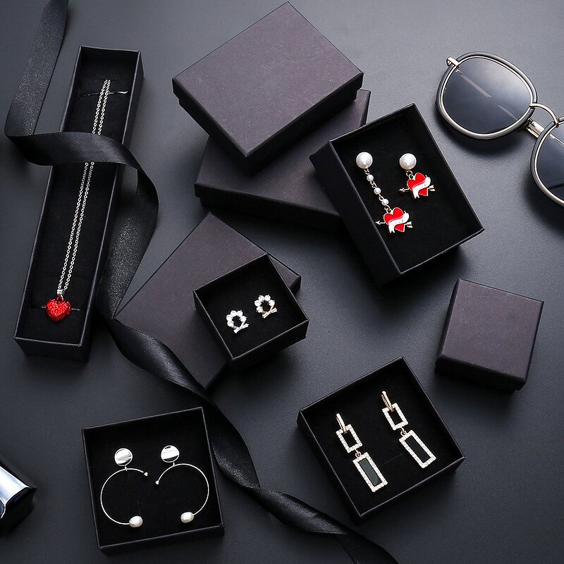 Jewelry Gift Box Factory - Black Matte Kraft Paper Box for Earrings Bracelets