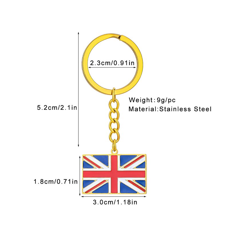 Country Flag Keychain Factory - Stainless Steel Enamel United Kingdom Flag Charm
