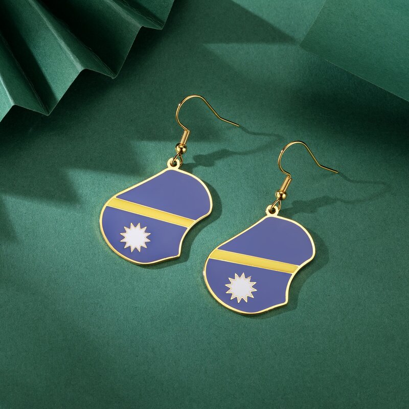 Country Flag Earrings Factory - Waterproof Stainless Steel Enamel Republic of Nauru