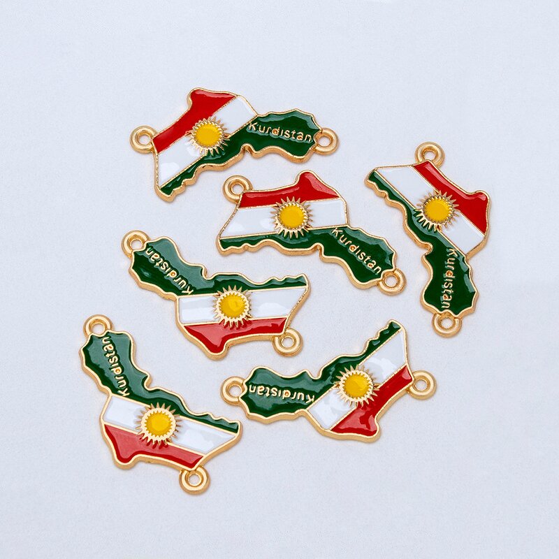 Kurdistan Flag Charm Factory - Gold Plating Enamel Kurdistan Flag Map DIY