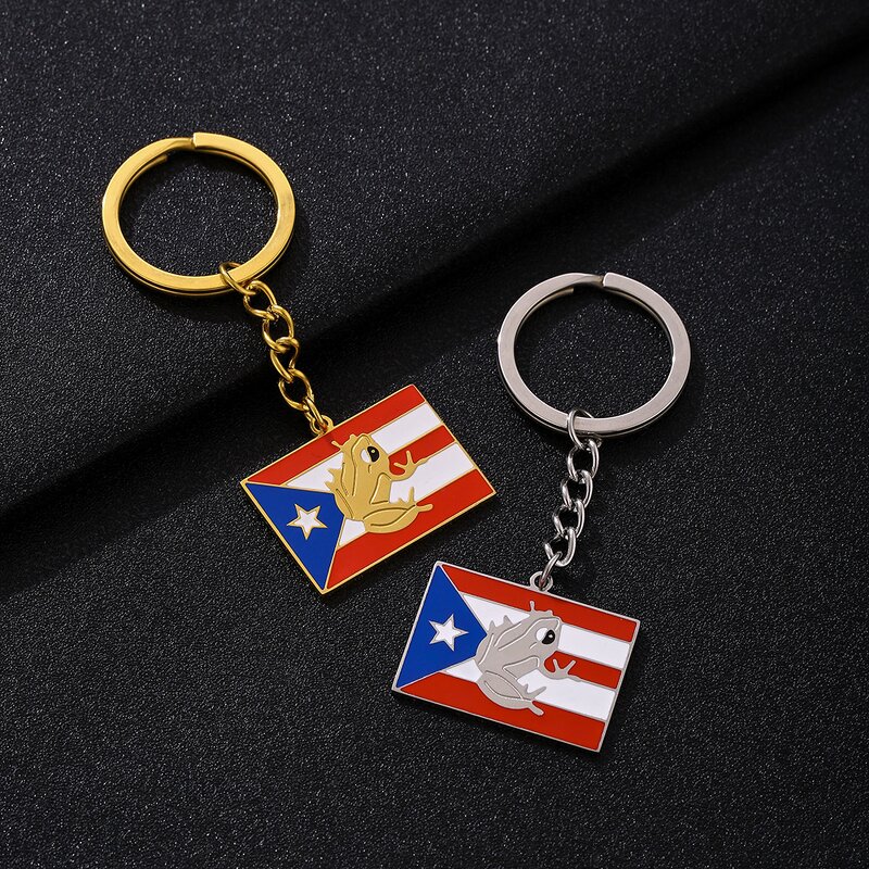 Country Flag Keychain Factory - 18K Gold Plated Puerto Rico Flag Charm Keychain