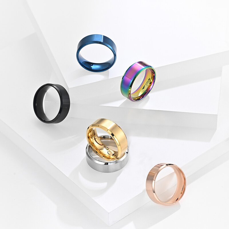 Matte Finish Ring Factory - 8mm Stainless Steel Bevel Edge Brushed Matte Engagement