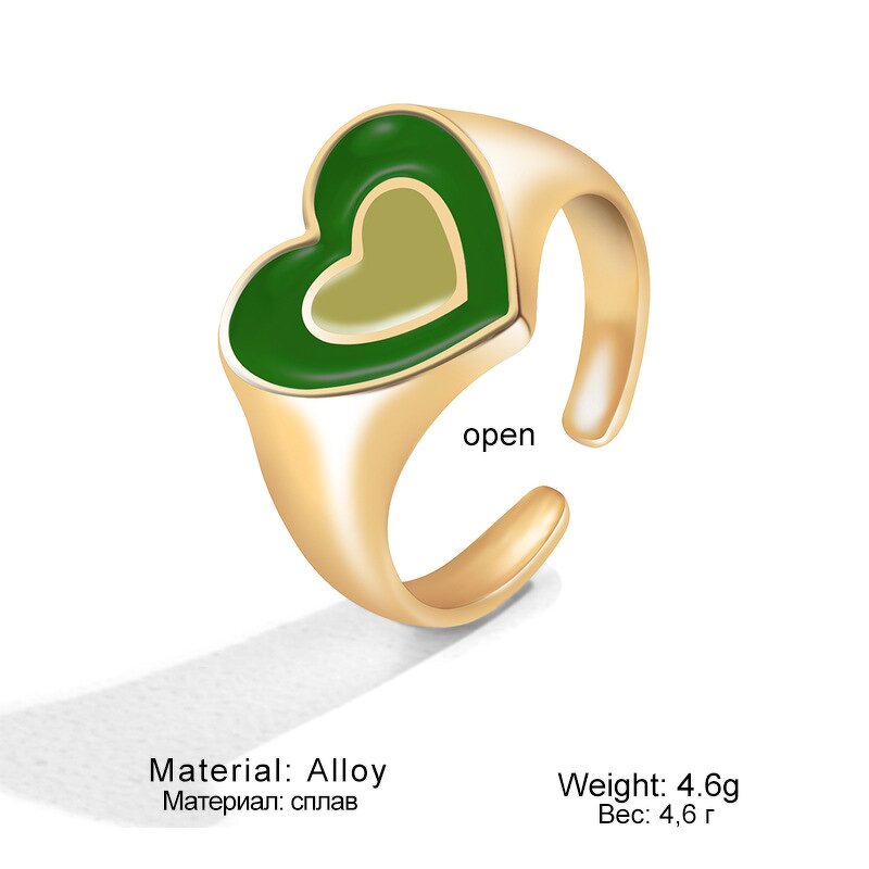 Enamel Ring Set Factory - Fashion Silver Gold Plated Colored Heart Shape Open