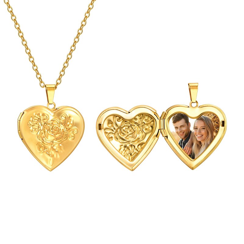 Photo Locket Necklace Factory - 18K Gold Stainless Steel Heart Shape Cylinder Locket
