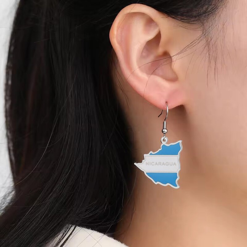 Country Flag Earrings Factory - Waterproof Stainless Steel Enamel Nicaragua Flag