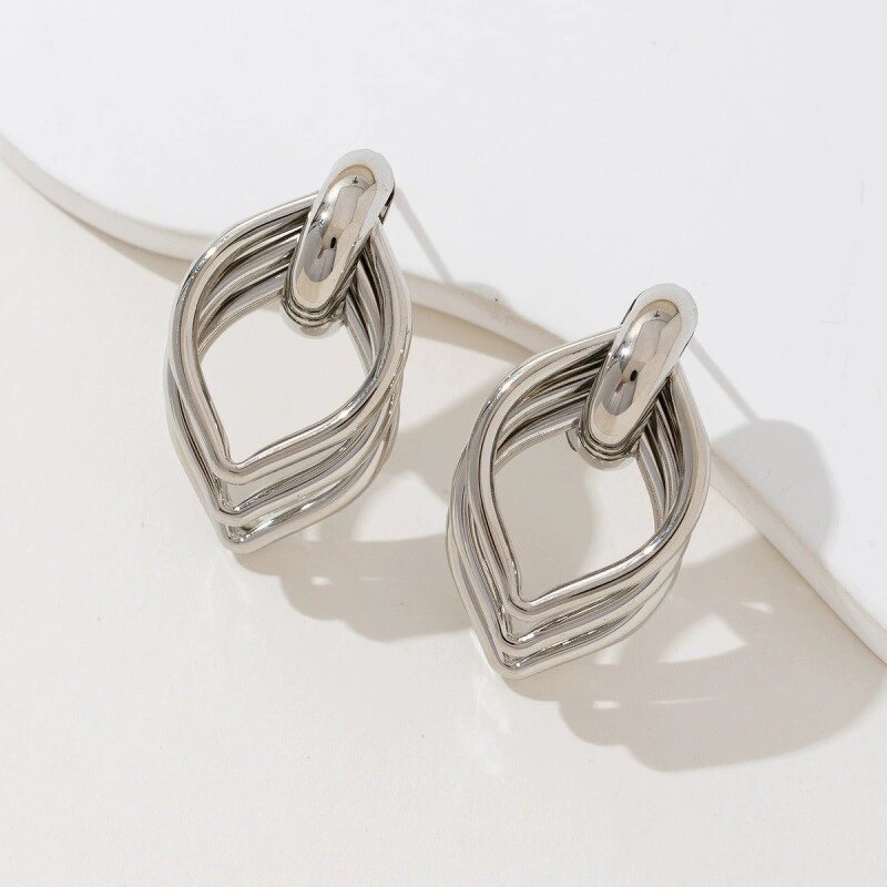 Geometric Earrings Factory - 18K Gold Silver Plated Diamond Shape Drop Statement