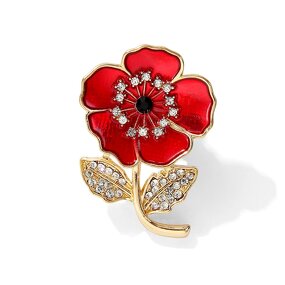 Remembrance Pin Factory - Enamel Poppy Flower Lest We Forget Zircon Brooch Badge