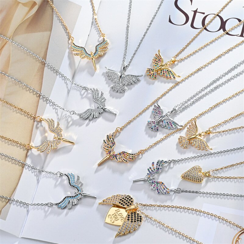 Angel Wing Necklace Factory - Zircon Copper Angel Wing Rhinestone Link Chain