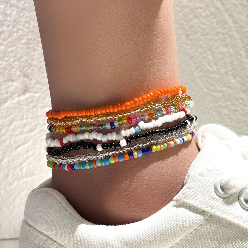 Beaded Anklet Set Factory - 7PCS Bohemian Summer Beach Colorful Beaded Anklets