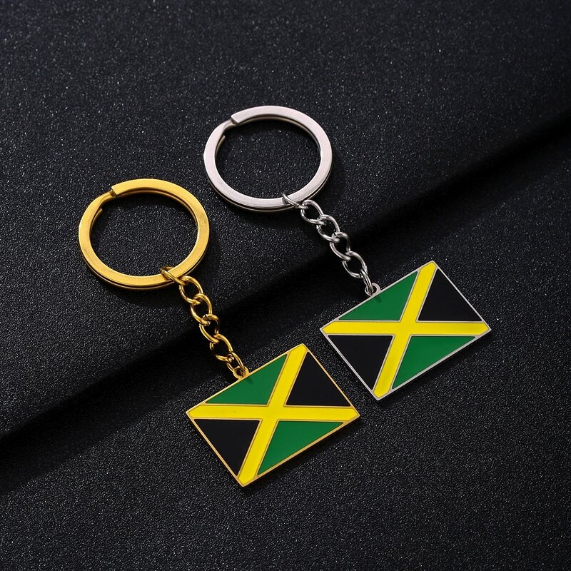 Country Flag Keychain Factory - 18K Gold Plated Enameled Jamaica Flag Bag Keychain