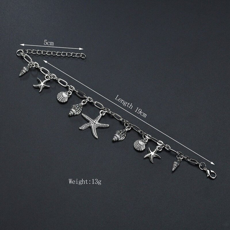 Seashell Anklet Factory - Summer Beach Starfish Sea Shell Charm Pendant Link Chain