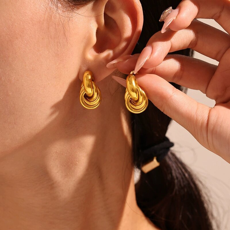 Hoop Earrings Factory - Waterproof 18K Gold Plated Geometric Circle to Circle