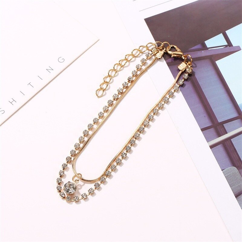 Tennis Anklet Factory - Lady Gold Bling Crystal Tennis Link Chain for Girl