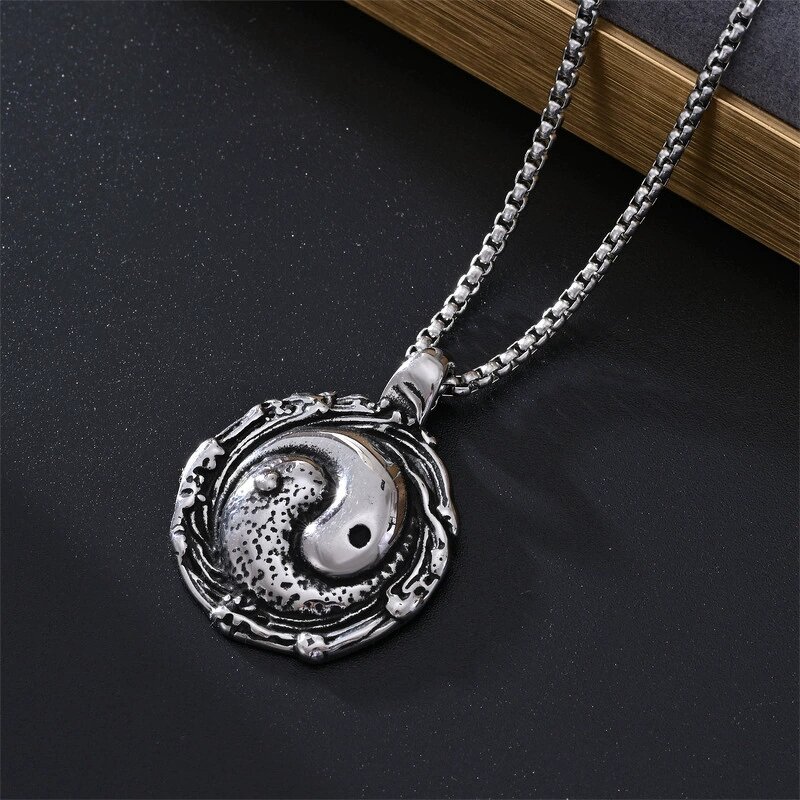 Pendant Necklace Factory - 316L Stainless Steel Saint Benedict Yinyang Dragon