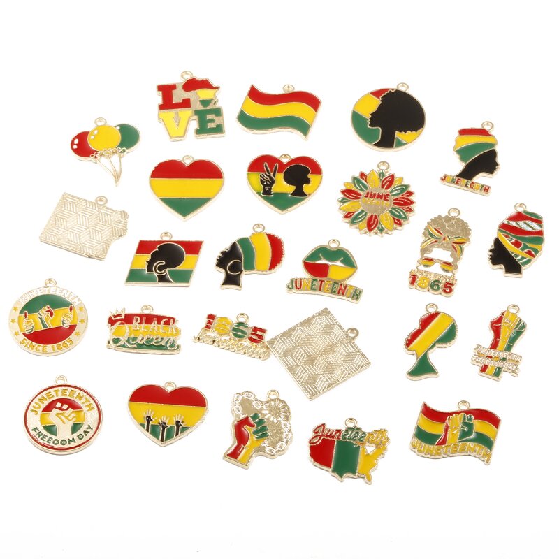 Juneteenth Charm Factory - Gold Plated Enamel Alloy Black Queen King Freedom Day