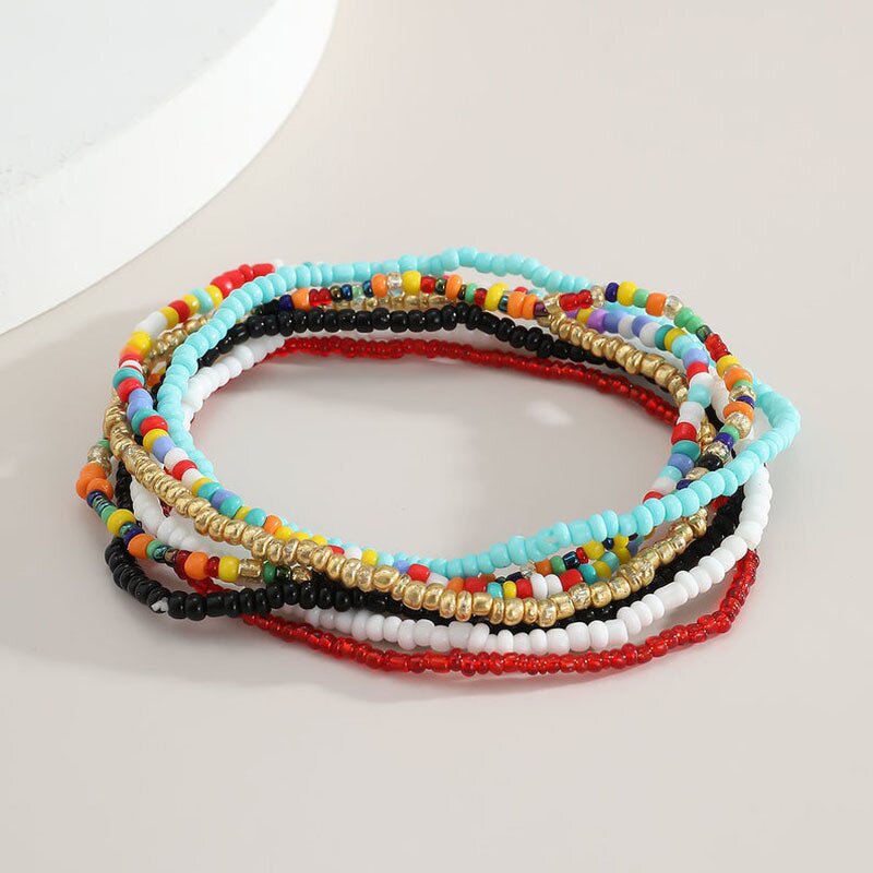 Beaded Anklet Set Factory - 7PCS Bohemian Summer Beach Colorful Beaded Anklets