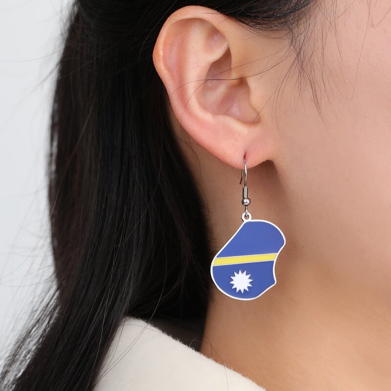 Country Flag Earrings Factory - Waterproof Stainless Steel Enamel Republic of Nauru