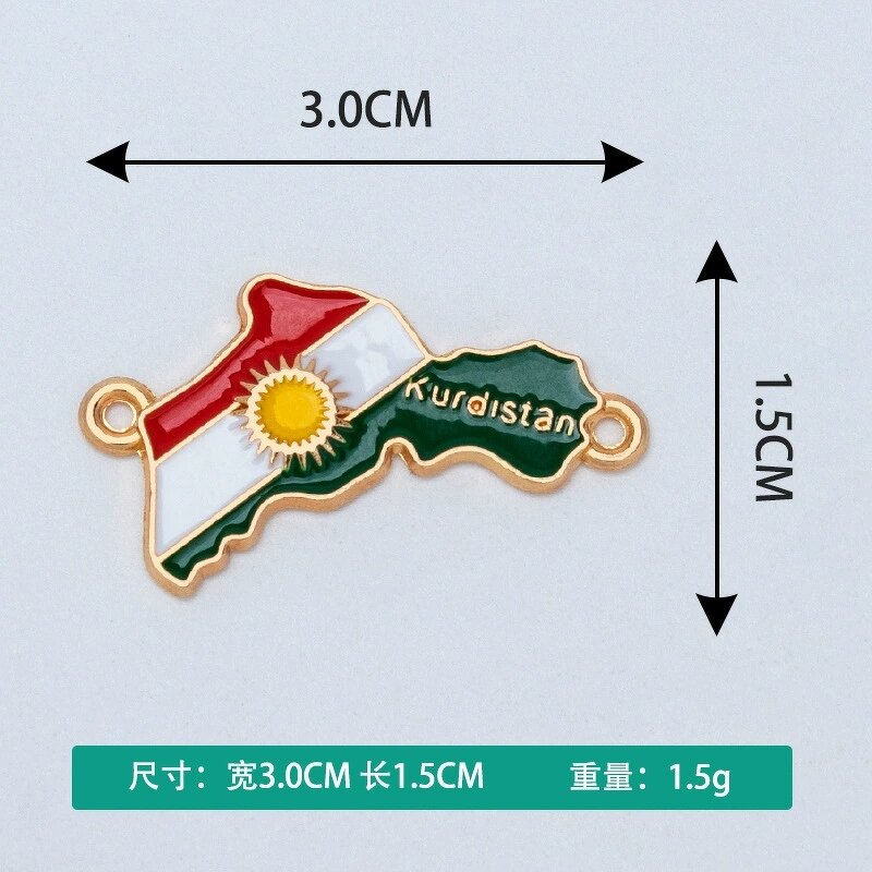 Kurdistan Flag Charm Factory - Gold Plating Enamel Kurdistan Flag Map DIY