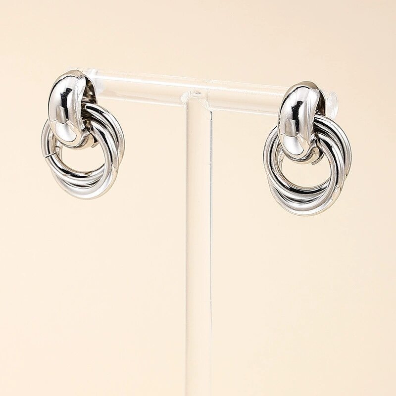 Geometric Earrings Factory - 18K Gold Silver Plated Multi Circle Shape Drop