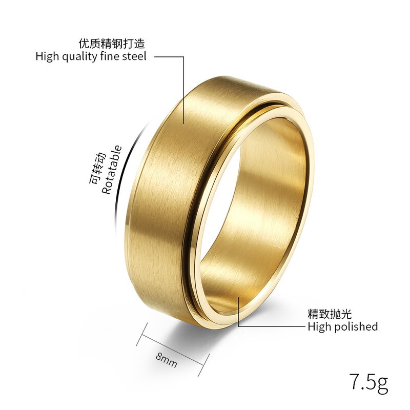 Spinning Ring Factory - 8mm Stainless Steel Rotatable Rose Gold Black Silver Plating