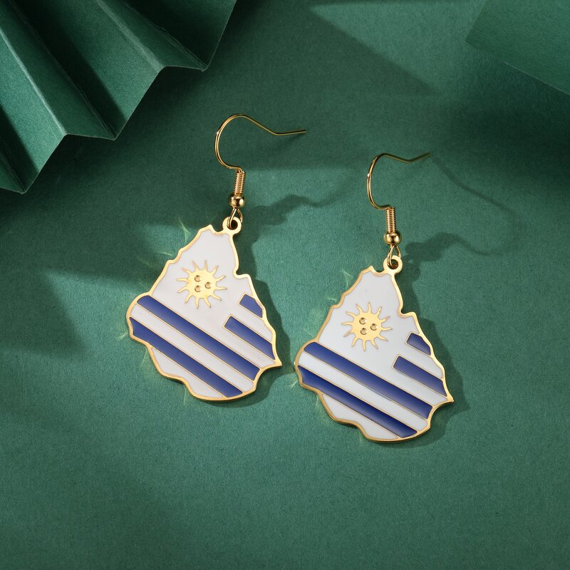 Country Flag Earrings Factory - Waterproof Stainless Steel Enamel Uruguay Flag