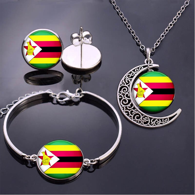 Country Flag Jewelry Set Factory - 80 Models Zimbabwe Flag Map Pendant Set
