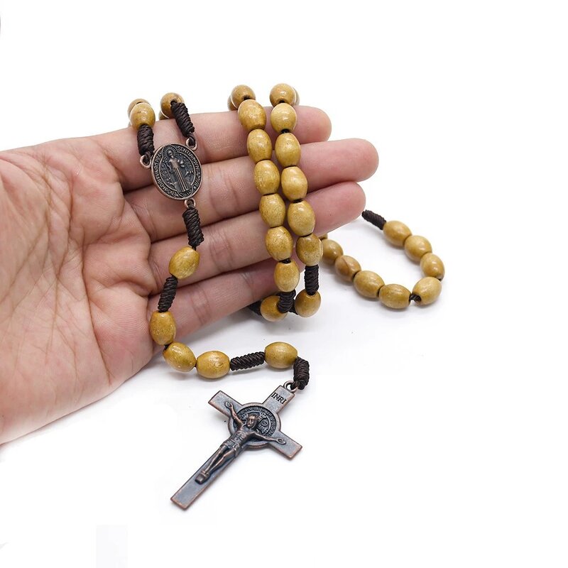 Wooden Rosary Necklace Factory - Natural Wood Cross Charm Catholic Christian Gift