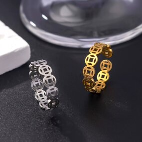 Coin Ring Factory - Manufacturer 6mm 18K Gold Black Stainless Steel Ancient Coin