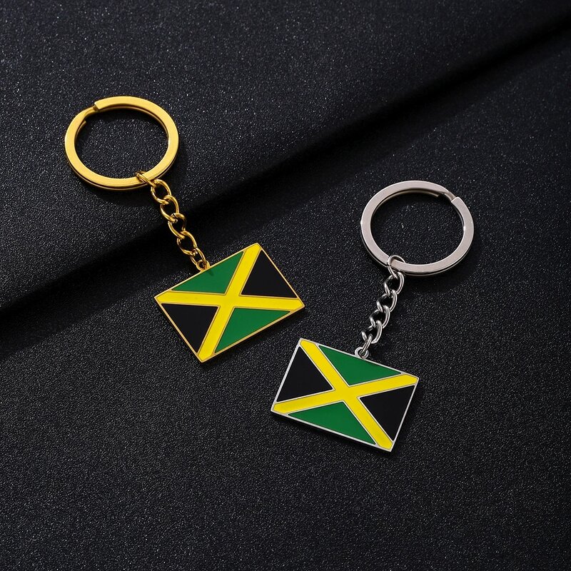 Country Flag Keychain Factory - 18K Gold Plated Enameled Jamaica Flag Bag Keychain