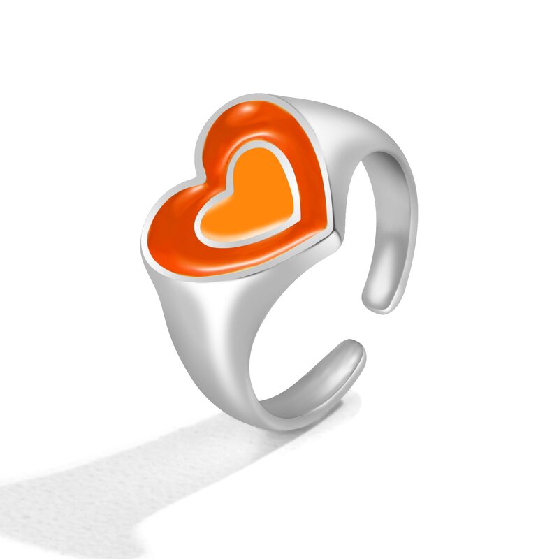 Enamel Ring Set Factory - Fashion Silver Gold Plated Colored Heart Shape Open