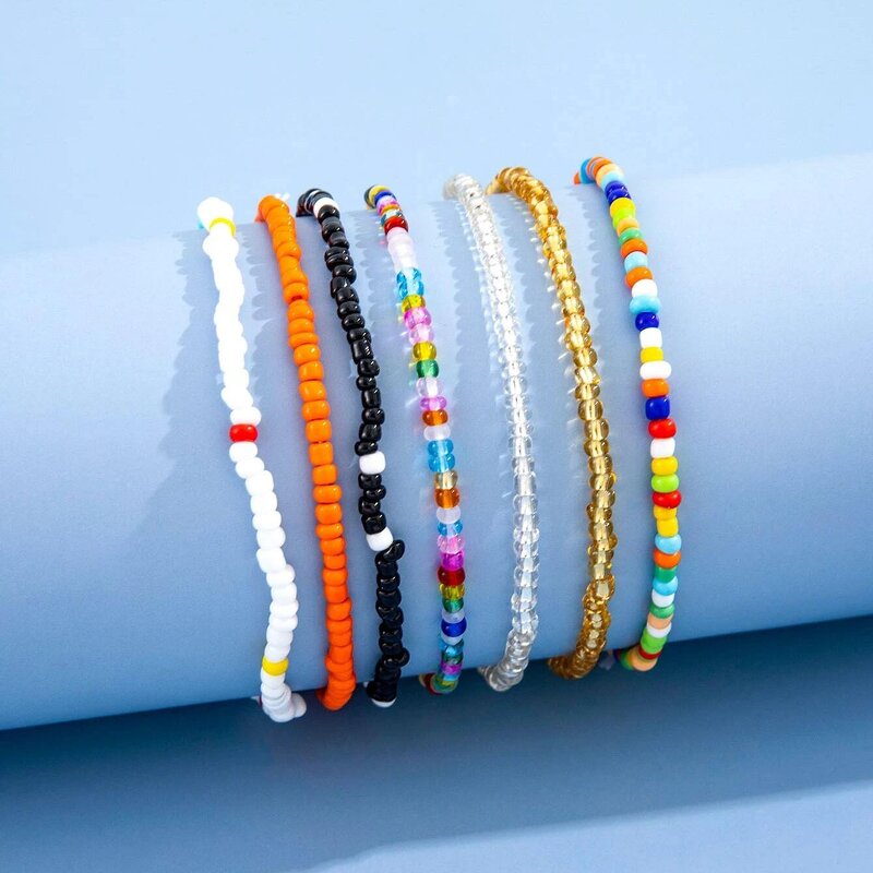 Beaded Anklet Set Factory - 7PCS Bohemian Summer Beach Colorful Beaded Anklets
