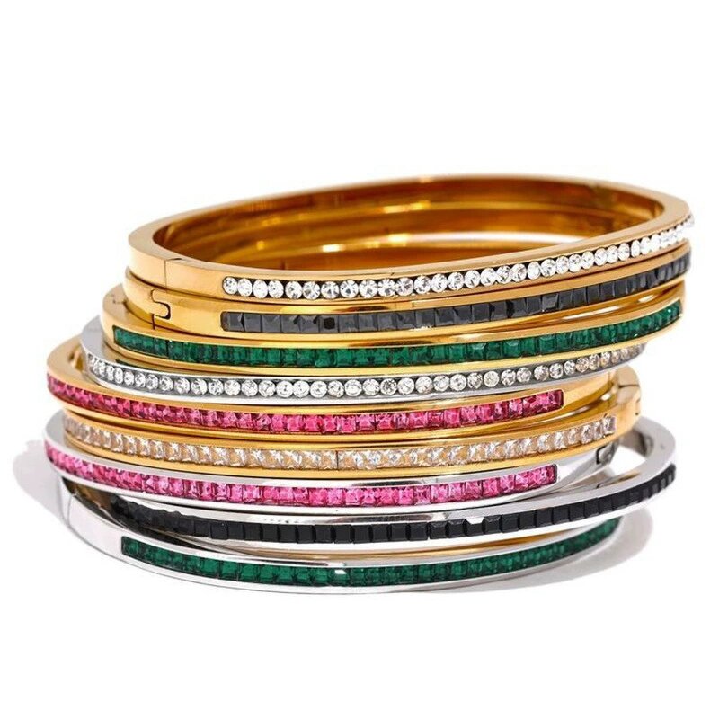 Cuff Bangle Factory - Waterproof 18K Gold PVD Plated Stainless Steel Zircon