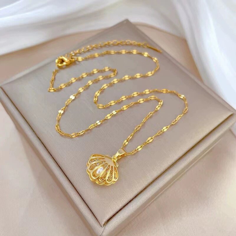 Seashell Necklace Factory - Summer Fashion Gold Seashell Pendant with Pearl