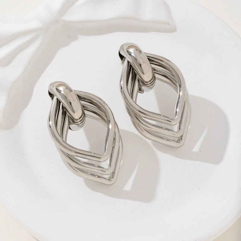 Geometric Earrings Factory - 18K Gold Silver Plated Diamond Shape Drop Statement