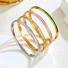 Cuff Bangle Factory - 4mm 18K Gold Plated Stainless Steel Zircon Open Bracelet