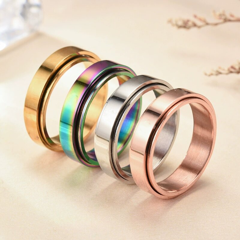 Spinning Ring Factory - 6mm Stainless Steel Rotatable Rose Gold Black Silver Plating