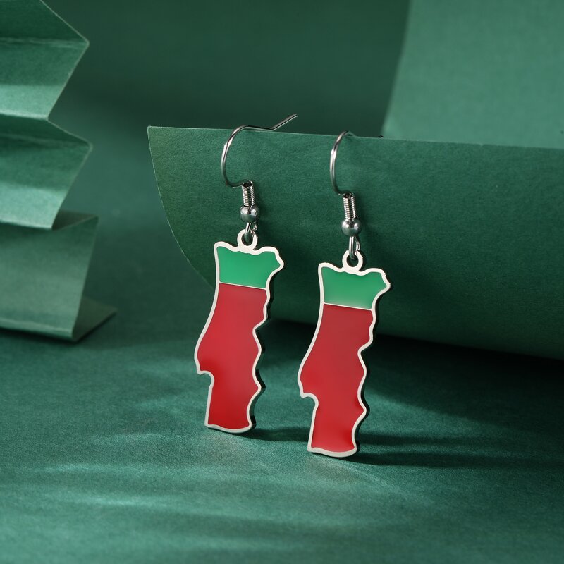 Country Flag Earrings Factory - Waterproof Stainless Steel Enamel Portugal Flag