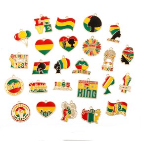 Juneteenth Charm Factory - Gold Plated Enamel Alloy Black Queen King Freedom Day