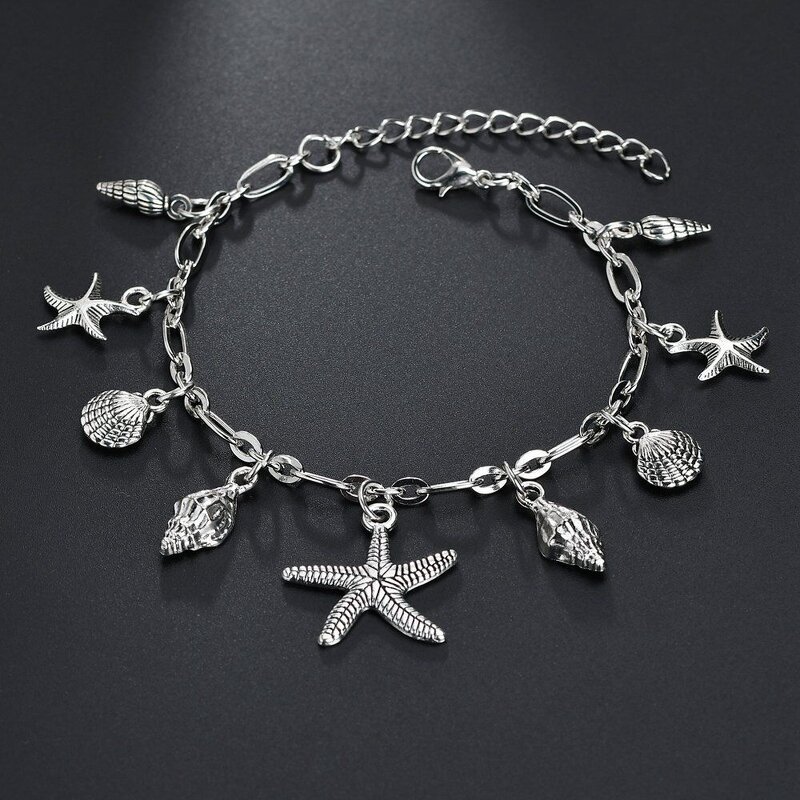 Seashell Anklet Factory - Summer Beach Starfish Sea Shell Charm Pendant Link Chain