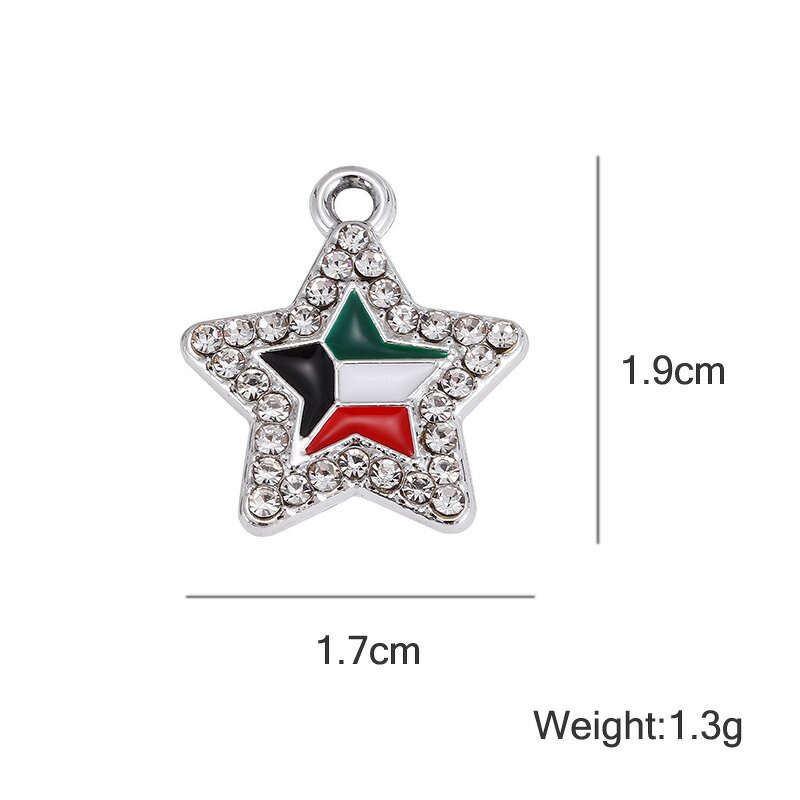 Kuwait Flag Charm Factory - Silver Enamel Kuwait Flag Rhinestone Crystal DIY