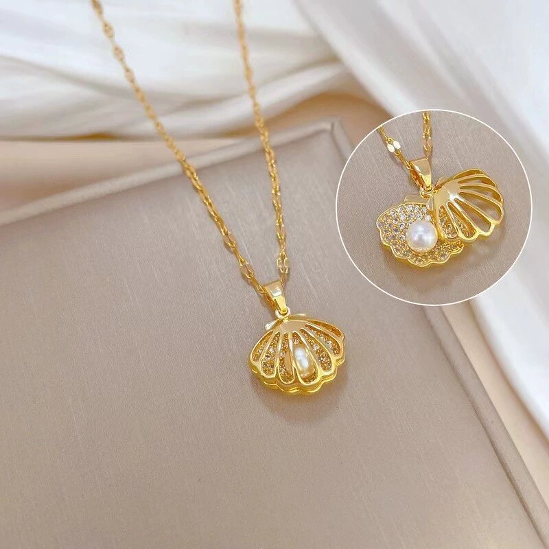 Seashell Necklace Factory - Summer Fashion Gold Seashell Pendant with Pearl