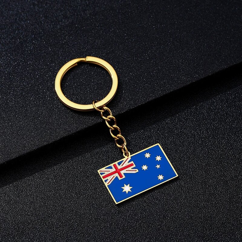 Country Flag Keychain Factory - Stainless Steel Australia Flag Charm 18K Gold